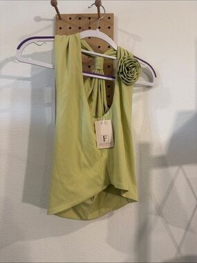 Frisson Women's Lime Green Sleeveless Halter Top with Rosette